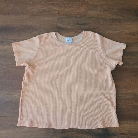 Vintage Waffle Knit Thermal Womens 1X Orange Shirt Short Sleeve Grunge Top ROC - Picture 1 of 8